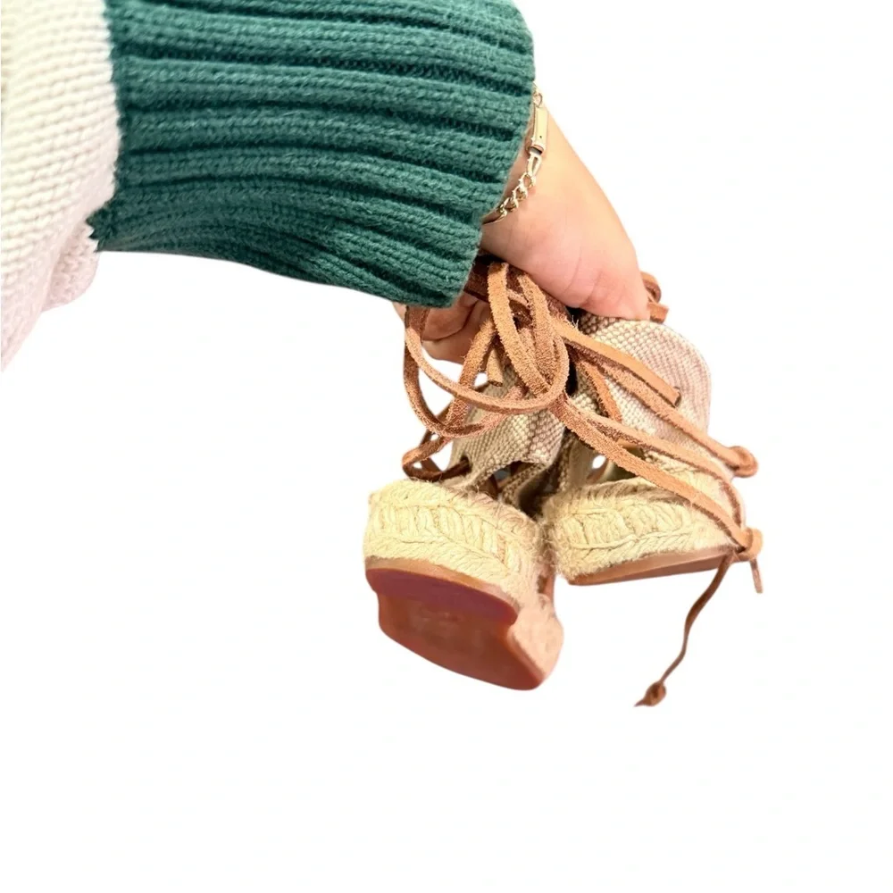 SALUDOS Wrap Gladiator Leather Tan Espadrille Flats